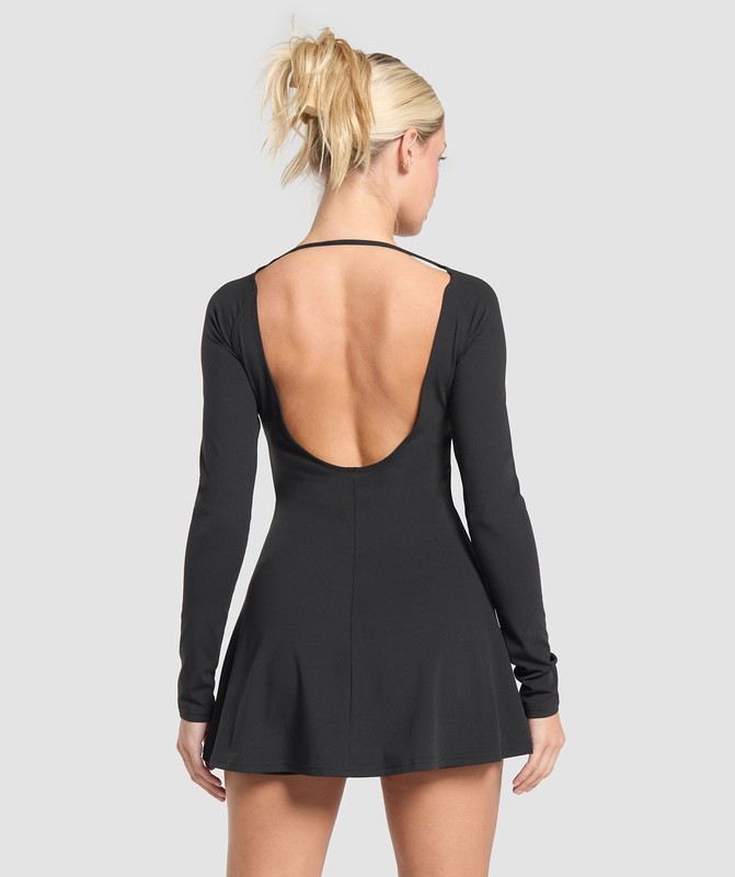 Gymshark Long Sleeve Workout Dress Black | 09253EAXO