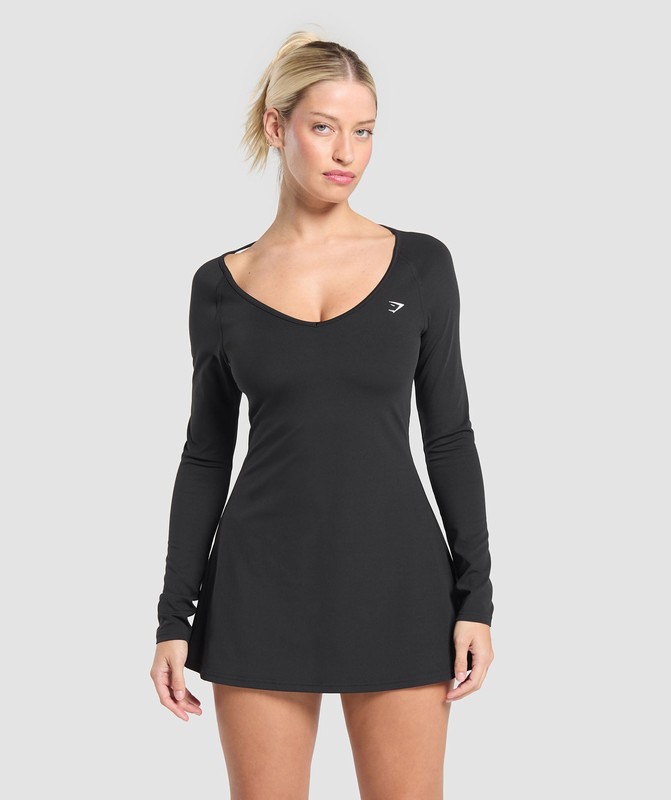 Gymshark Long Sleeve Workout Dress Black | 09253EAXO