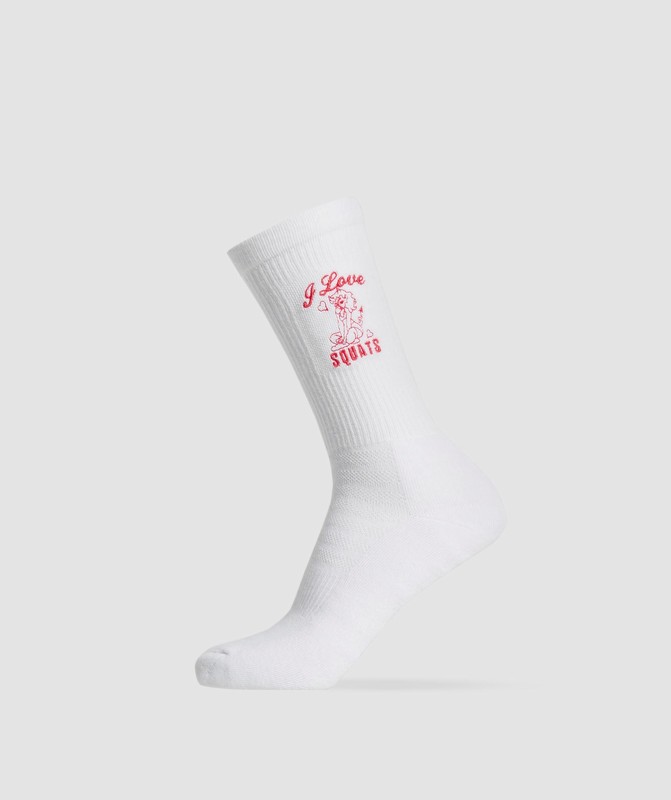 Gymshark Love Squats Graphic Crew Sock Single White / Jamz Red | 83025WQUF