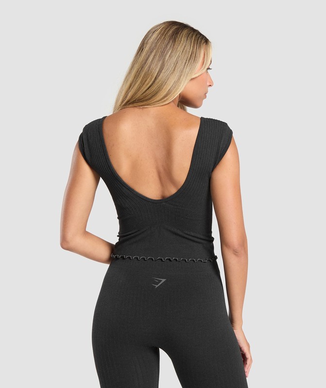 Gymshark Luxe Seamless Crop Top Coal Marl | 40689XYHG