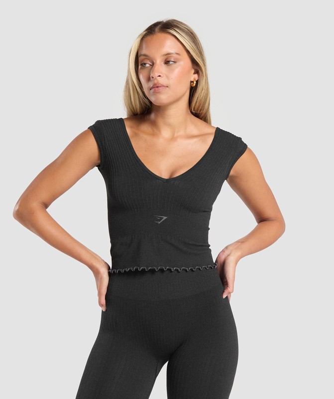 Gymshark Luxe Seamless Crop Top Coal Marl | 40689XYHG