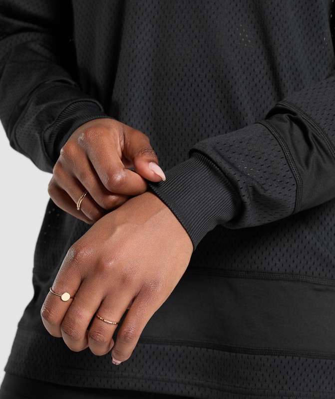 Gymshark Mesh Long Sleeve Varsity Top Black | 95436MGJZ