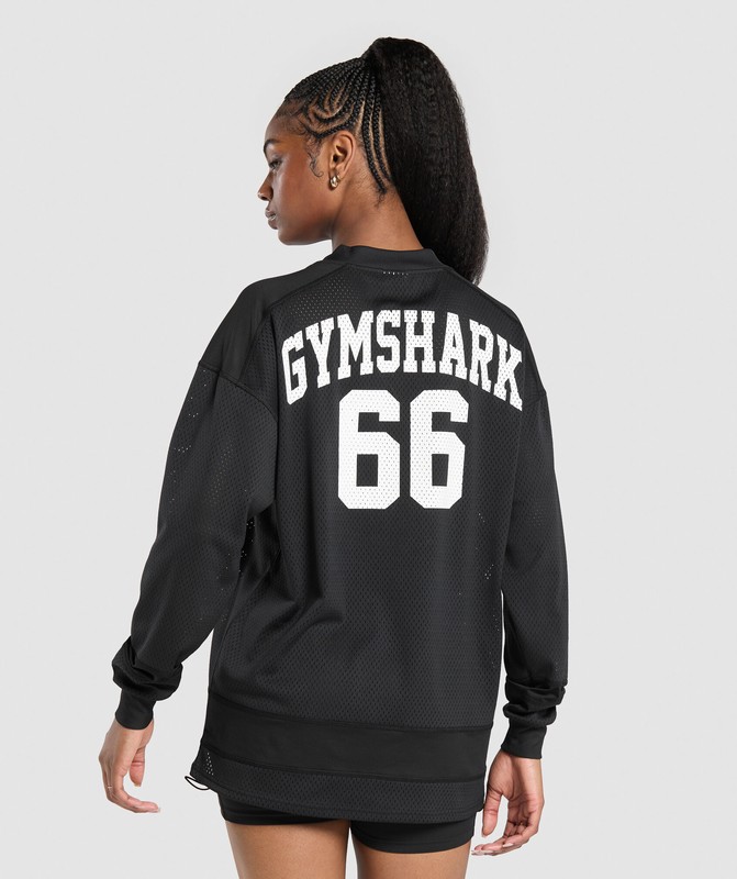 Gymshark Mesh Long Sleeve Varsity Top Black | 95436MGJZ