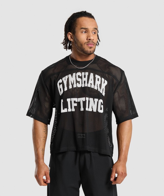 Gymshark Mesh Oversized T-Shirt Black | 51734IACY