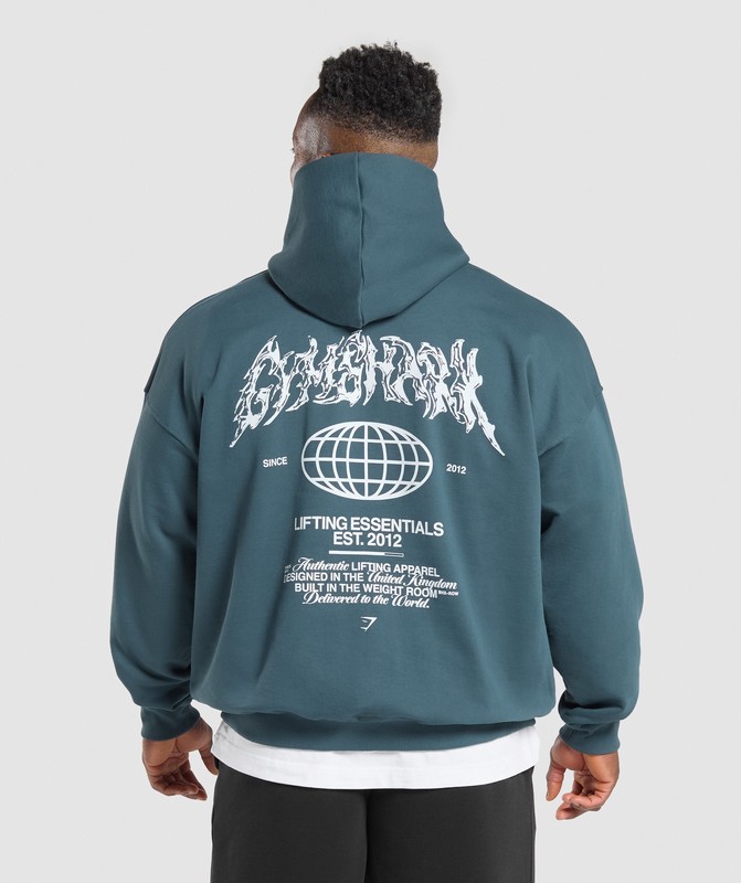 Gymshark Metal Lifting Graphic Hoodie Cargo Blue | 09781KCLS