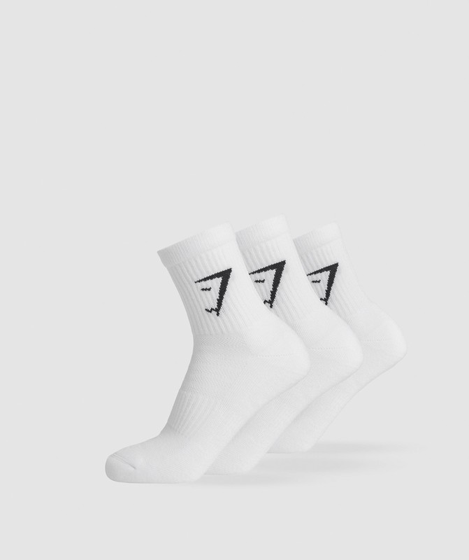 Gymshark Midi 3pk Socks White | 83410ZFPY