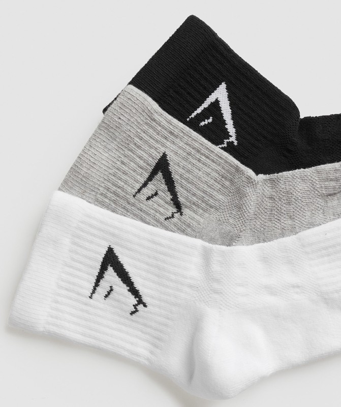 Gymshark Midi 3pk Socks White / Light Grey Core Marl / Black | 38095VTKO