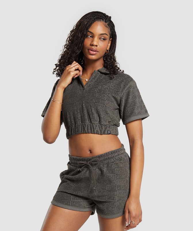 Gymshark Monogram Towel Crop Top Strength Green | 94613ADPN
