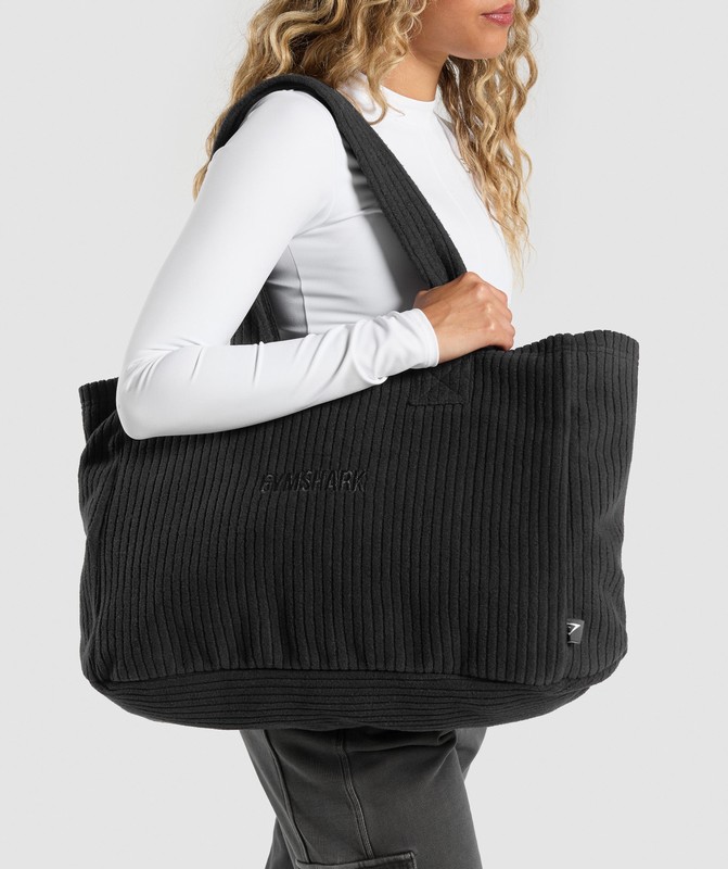 Gymshark Oversized Cord Tote Bag Black | 14783PYXZ