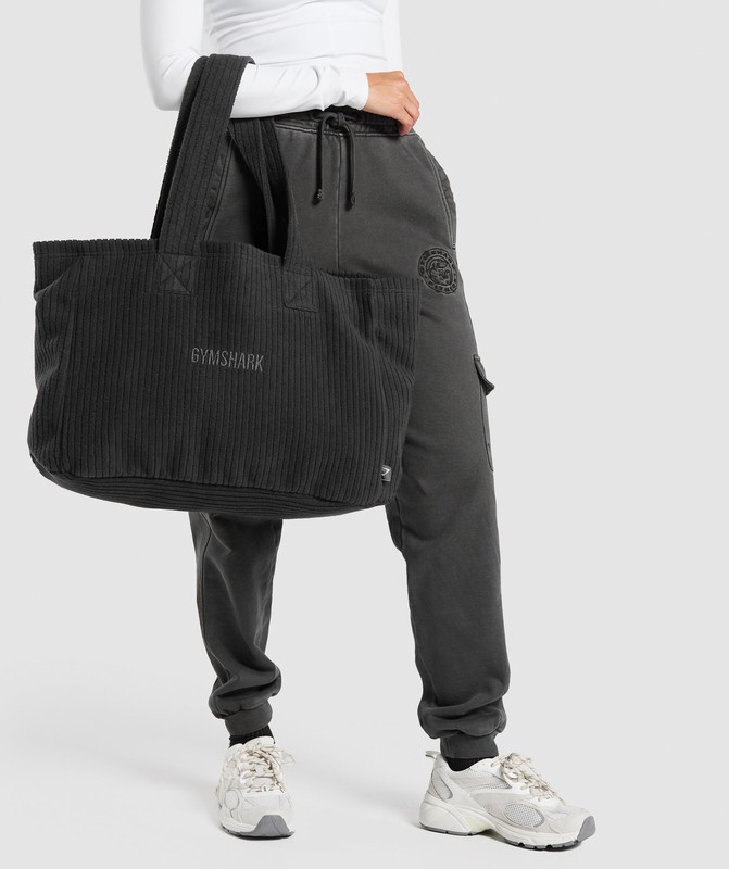 Gymshark Oversized Cord Tote Bag Black | 24869KITH