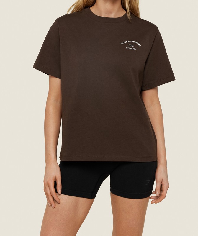 Gymshark Pe Graphic T-Shirt Archive Brown | 20463OVTE