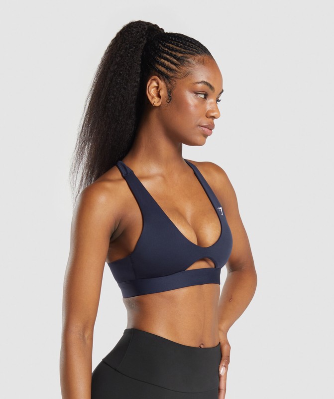 Gymshark Peek A Boo Sports Bra Heavy Blue | 80923CLSE