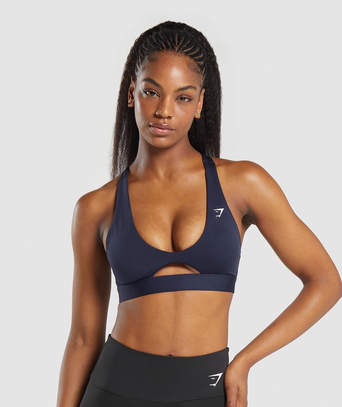 Gymshark Peek A Boo Sports Bra Heavy Blue | 80923CLSE