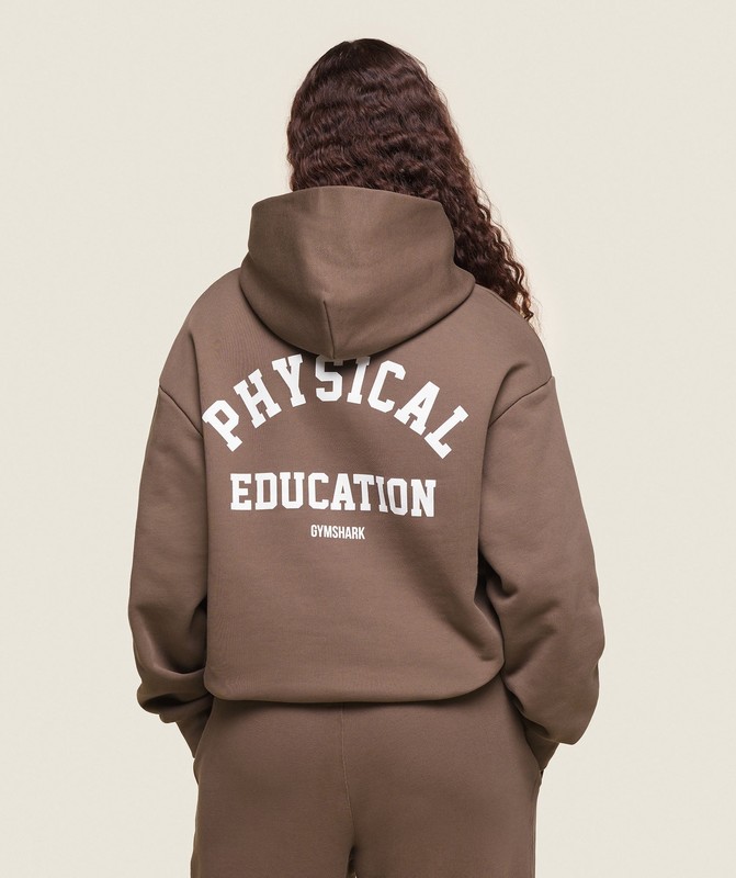 Gymshark Phys Ed Logo Hoodie Penny Brown | 49712OJLS