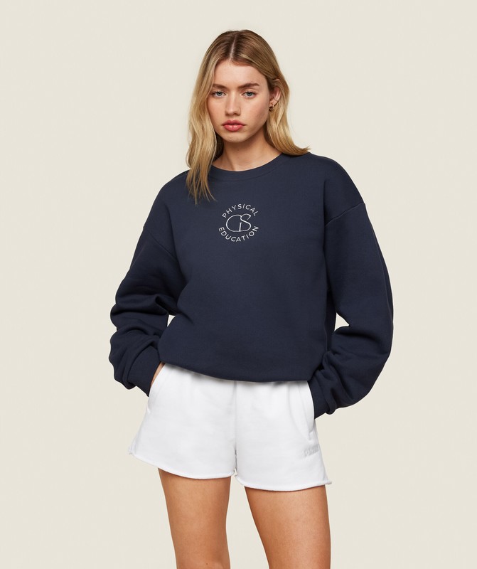 Gymshark Phys Ed Logo Sweatshirt Heavy Blue | 68417GBXW