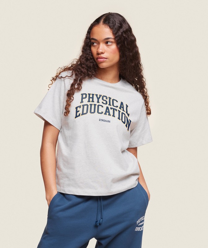 Gymshark Phys Ed T-Shirt Light Grey Marl | 42019ODHM