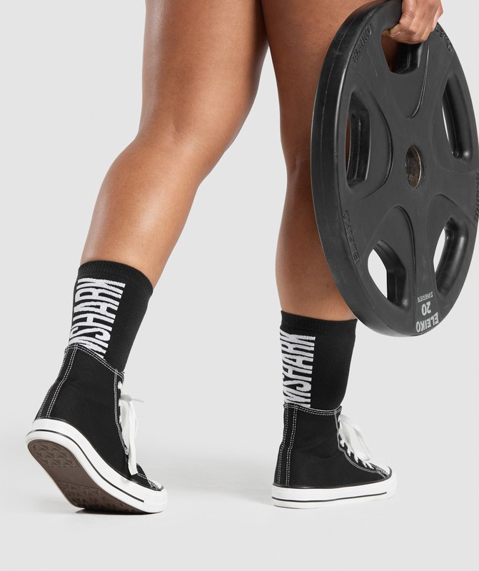 Gymshark Plush Wordmark Crew Sock Black | 82945VXQS