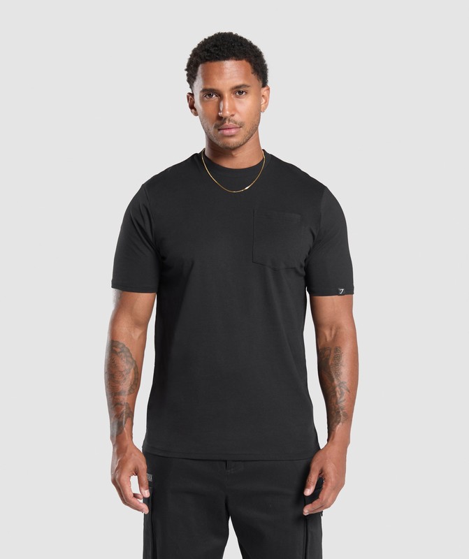 Gymshark Pocket T-Shirt Black | 61849JPWL