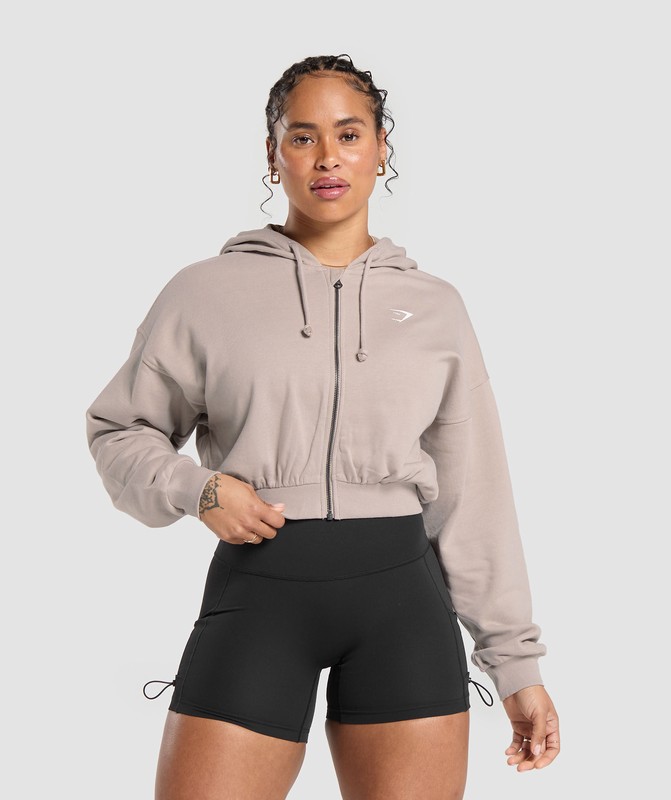 Gymshark Power Midi Zip Hoodie Stone Pink | 73205GPSY