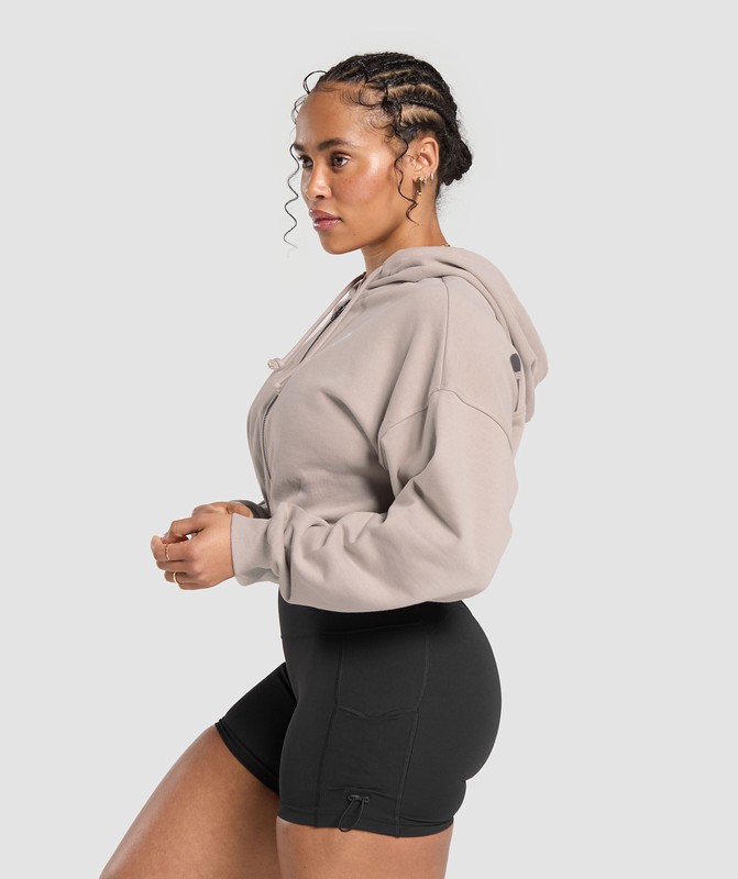 Gymshark Power Midi Zip Hoodie Stone Pink | 73205GPSY