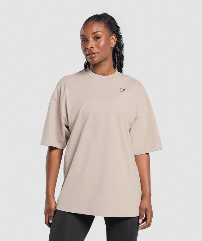 Gymshark Power Overlay OS Baggy Tee GFX Stone Pink | 82407LBTH