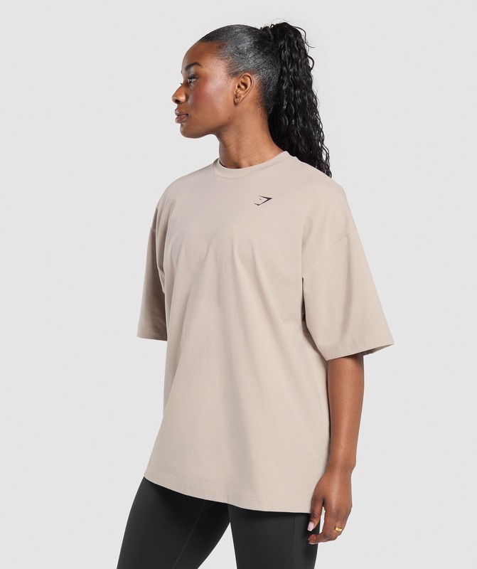Gymshark Power Overlay OS Baggy Tee GFX Stone Pink | 82407LBTH