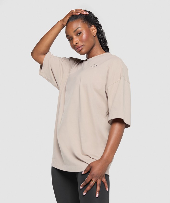 Gymshark Power Overlay OS Baggy Tee GFX Stone Pink | 82407LBTH