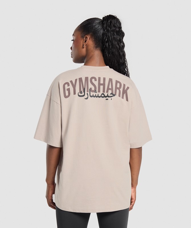Gymshark Power Overlay OS Baggy Tee GFX Stone Pink | 82407LBTH