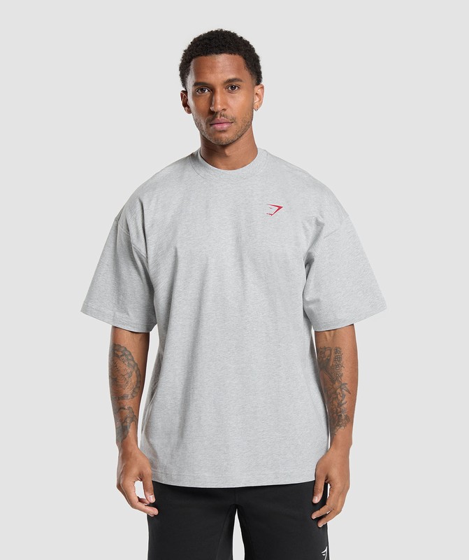 Gymshark Power Overlay OS Tee GFX Light Grey Marl | 70391LKTE