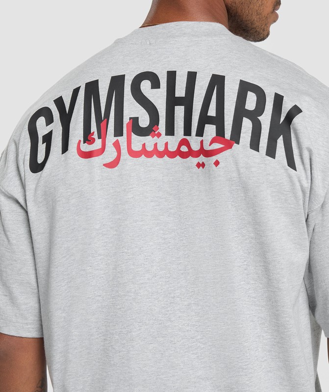 Gymshark Power Overlay OS Tee GFX Light Grey Marl | 70391LKTE