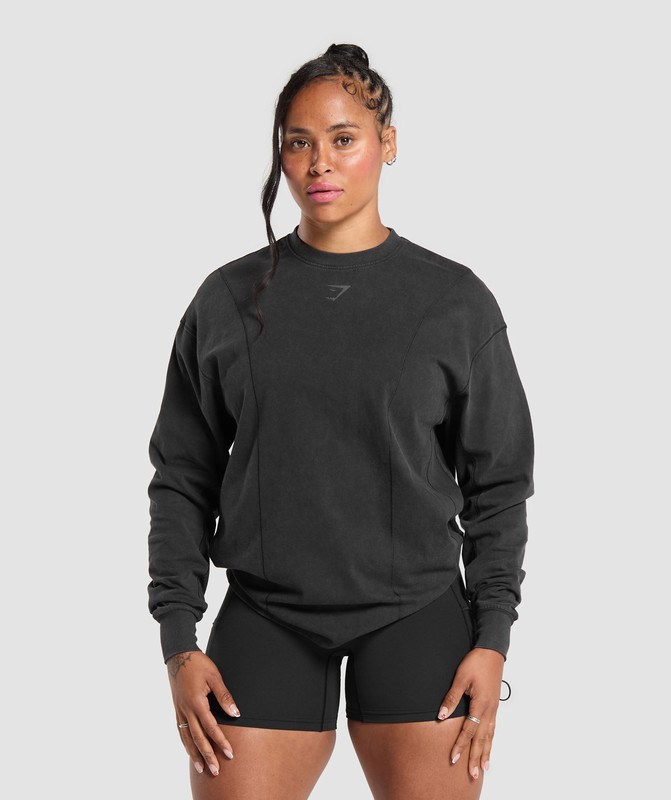 Gymshark Power Oversized Long Sleeve Top Black | 40826BLPX