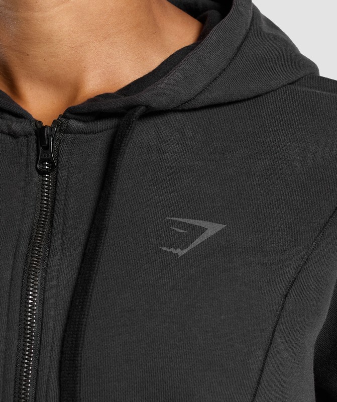 Gymshark Power Oversized Zip Hoodie Black / Acid Wash | 39826TFPI