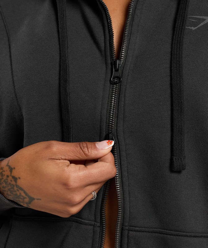 Gymshark Power Oversized Zip Hoodie Black / Acid Wash | 39826TFPI