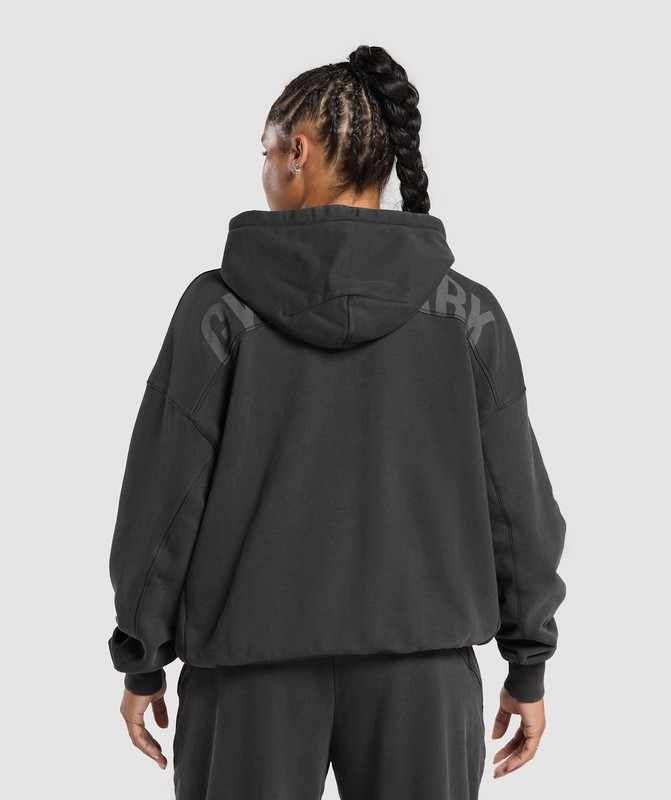 Gymshark Power Oversized Zip Hoodie Black / Acid Wash | 39826TFPI