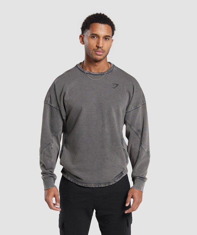 Gymshark Power Washed Crew Onyx Grey | 07298GTQE
