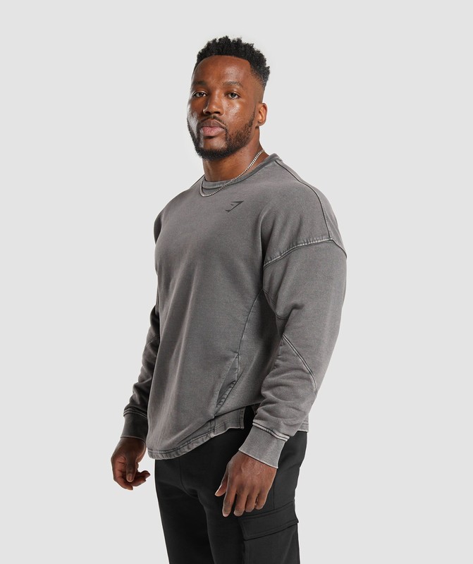 Gymshark Power Washed Crew Onyx Grey | 07298GTQE