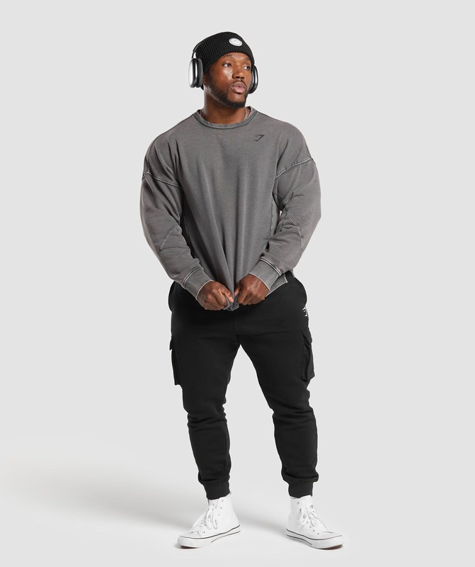 Gymshark Power Washed Crew Onyx Grey | 07298GTQE
