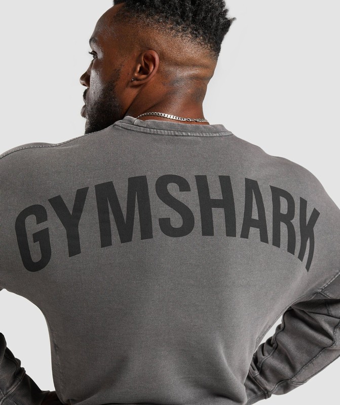 Gymshark Power Washed Crew Onyx Grey | 07298GTQE