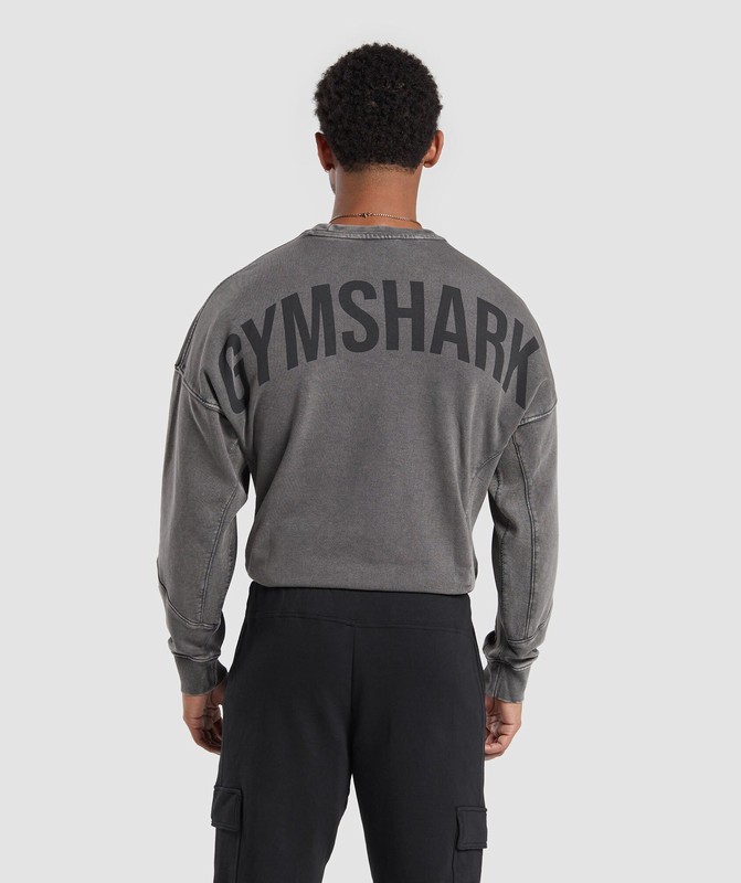 Gymshark Power Washed Crew Onyx Grey | 07298GTQE