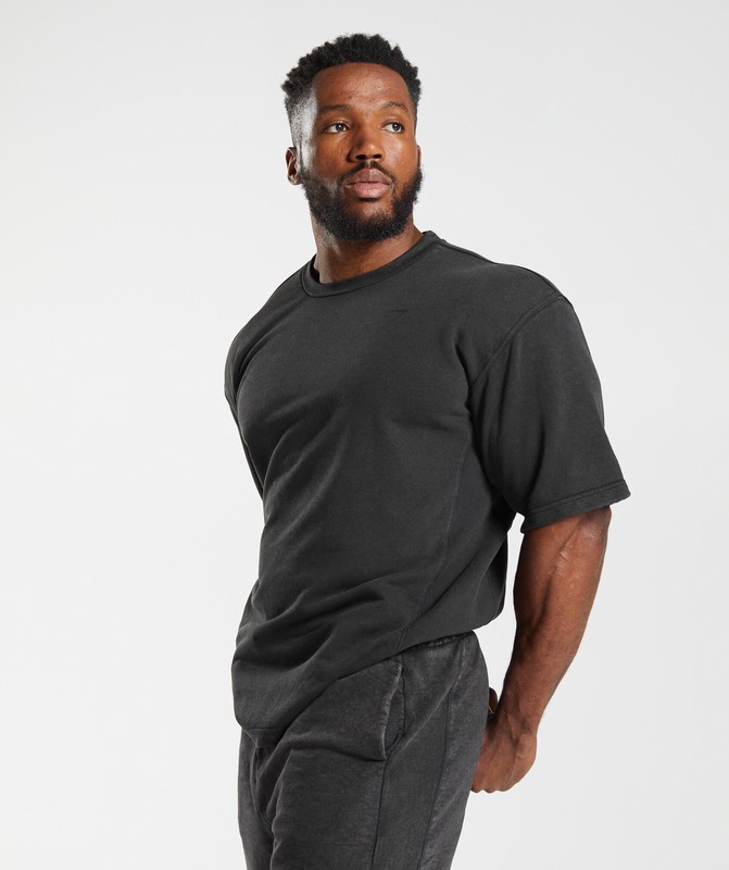 Gymshark Power Washed Short Sleeve Crew Black | 18726NTXZ