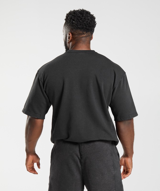 Gymshark Power Washed Short Sleeve Crew Black | 18726NTXZ