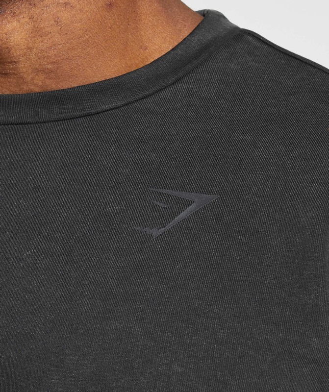 Gymshark Power Washed Short Sleeve Crew Black | 18726NTXZ