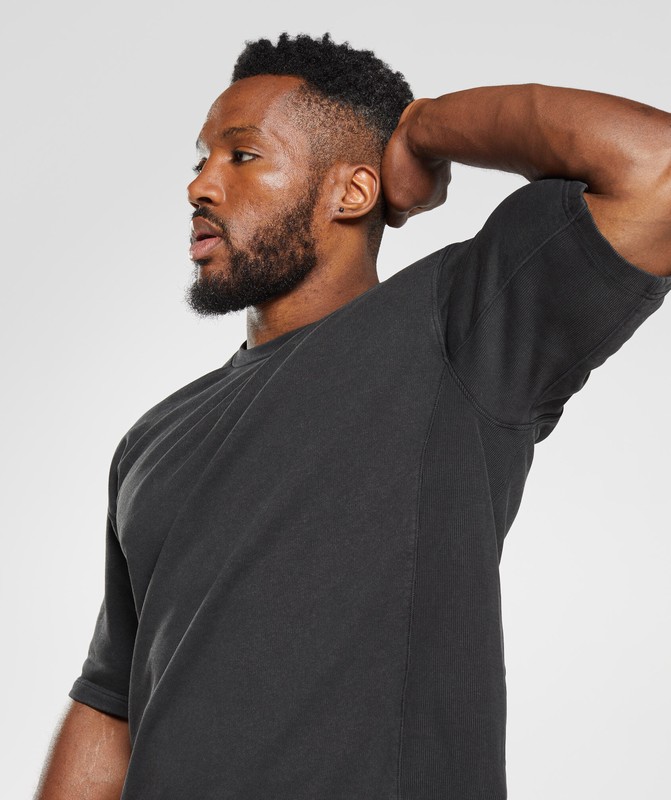 Gymshark Power Washed Short Sleeve Crew Black | 18726NTXZ