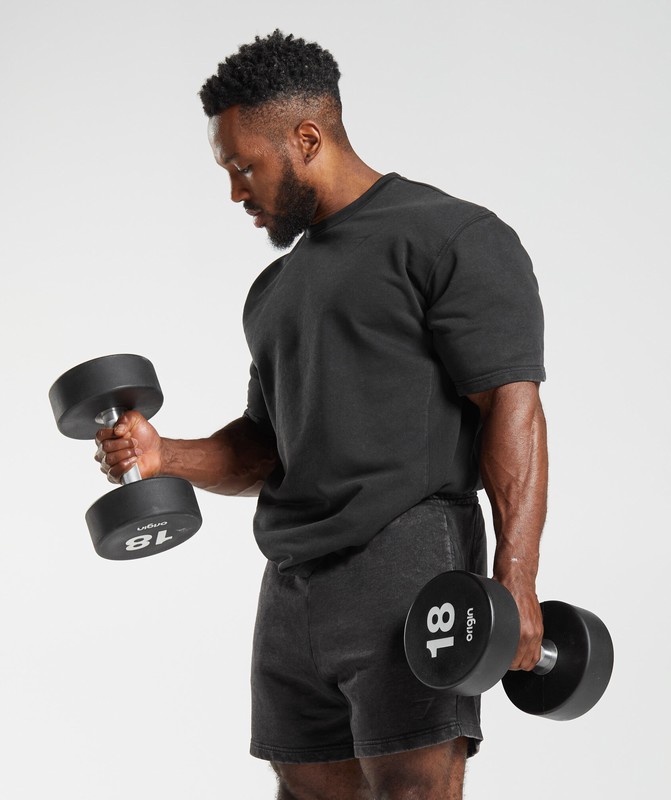 Gymshark Power Washed Short Sleeve Crew Black | 18726NTXZ
