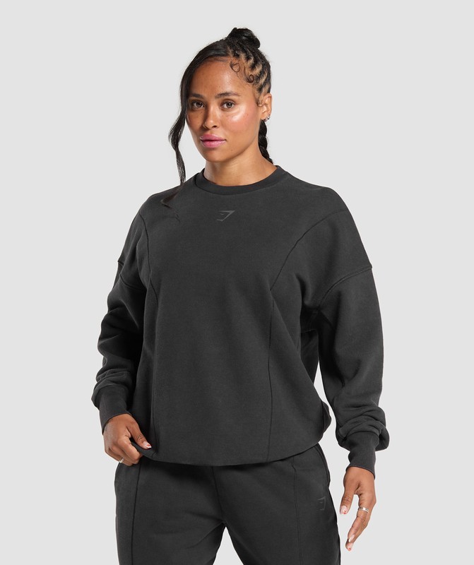 Gymshark Power Washed Sweatshirt Black / Acid Wash | 17435QUSO