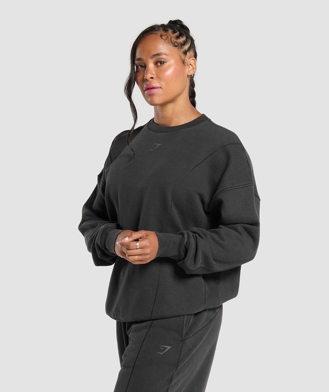Gymshark Power Washed Sweatshirt Black / Acid Wash | 17435QUSO