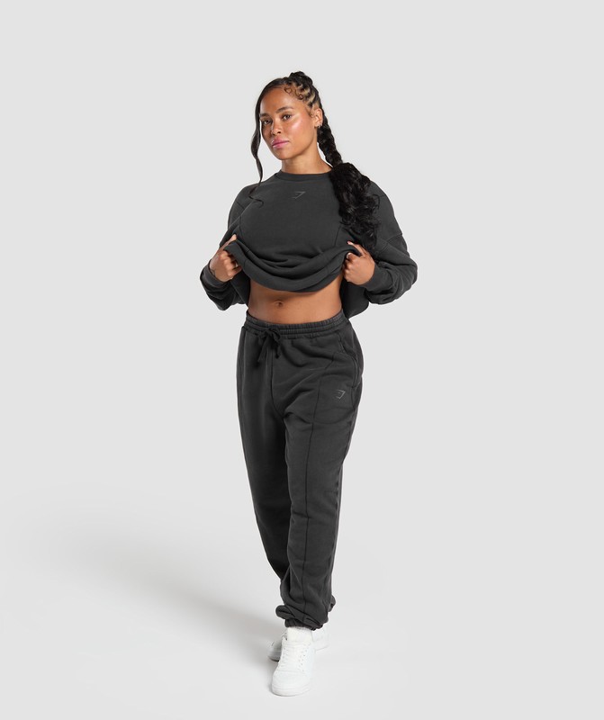 Gymshark Power Washed Sweatshirt Black / Acid Wash | 17435QUSO