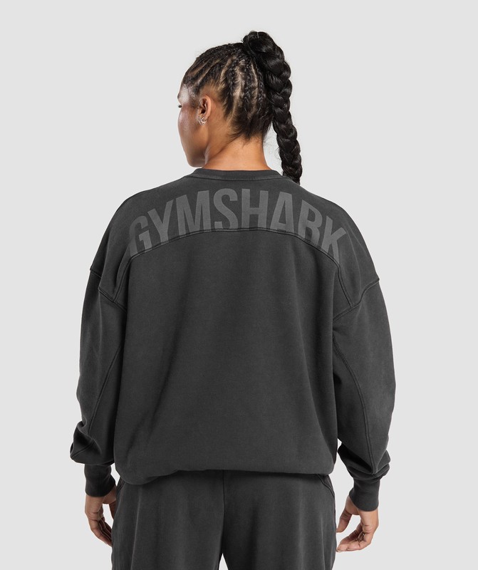 Gymshark Power Washed Sweatshirt Black / Acid Wash | 17435QUSO