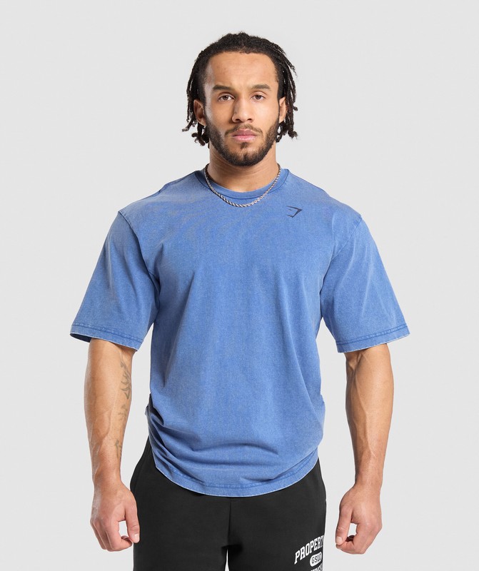 Gymshark Power Washed T-Shirt Vintage Blue | 64193XFPA