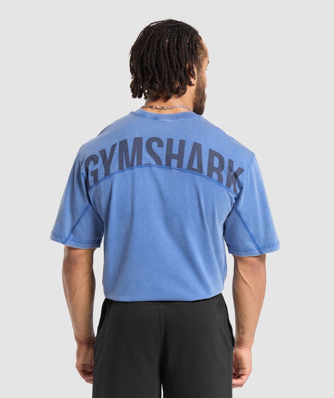 Gymshark Power Washed T-Shirt Vintage Blue | 64193XFPA